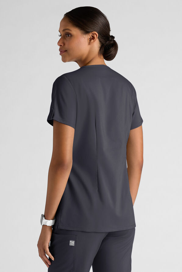 Butter-Soft STRETCH Women's 6-Pocket V-Neck Scrub Top - Pewter - 2