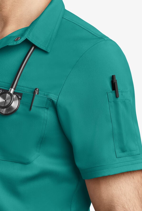 Advantage STRETCH Men's 3-Pocket Short Sleeve Polo with Back Air-Mesh Panels - Teal - 3