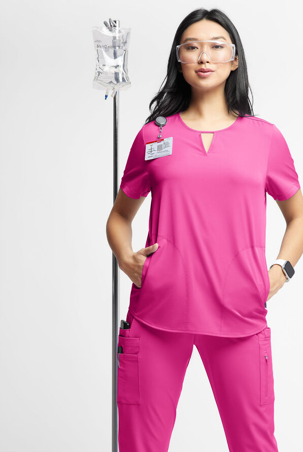 WhisperLite Alba Women's 3-Pocket Notched Neck Scrub Top - Glam Pink - 4