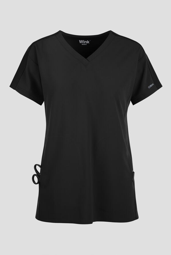 Wink Renew Women's 2-Pocket STRETCH Knit-Trim Dolman Tunic V-Neck Scrub Top - Black - 1