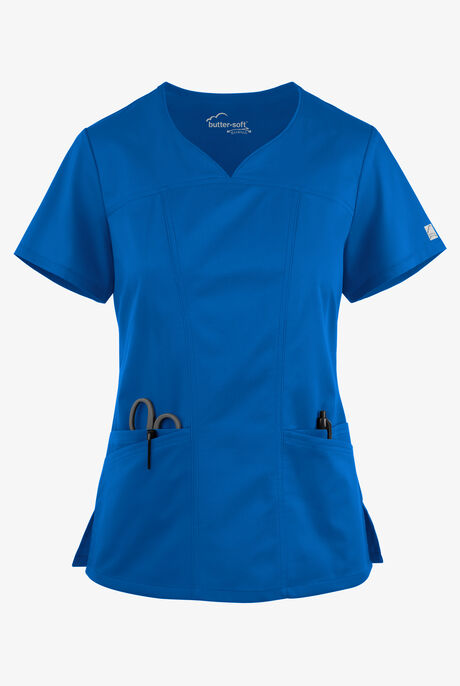 Blusa médica UA Butter-Soft STRETCH con escote corazón y 4 bolsillos para mujer