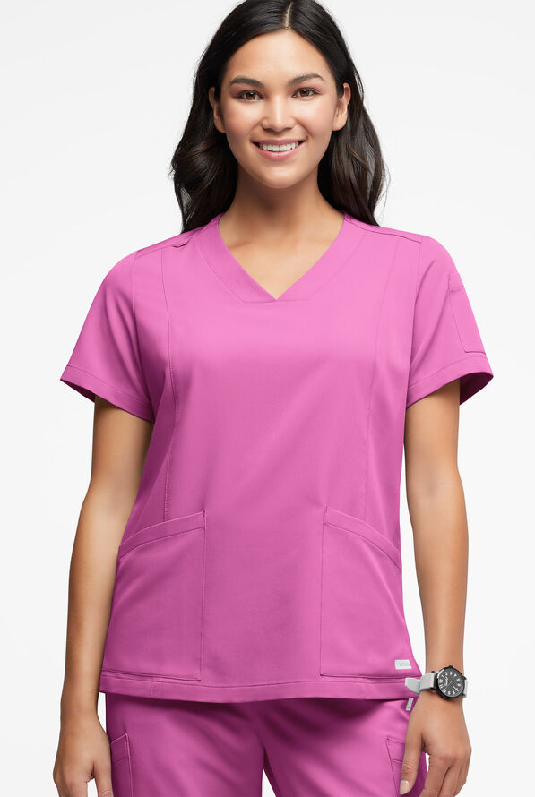 ReSurge Ruby Women's 5-Pocket Curved V-Neck Top - Magnesium Pink - 1