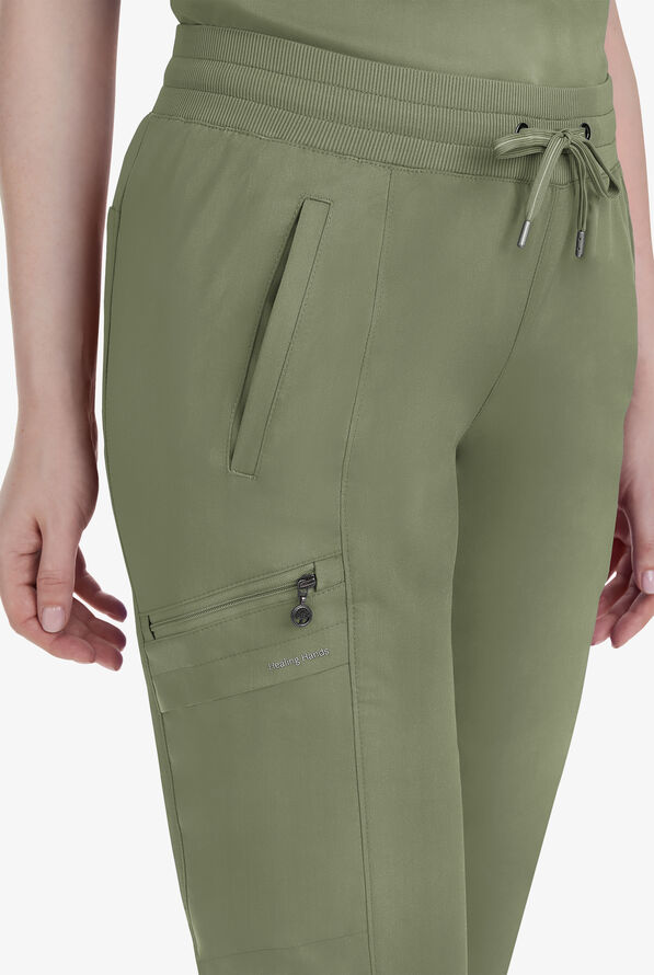 Healing Hands Purple Label Toby Women's 7-Pocket STRETCH Jogger Drawstring Scrub Pant - Olive - 2