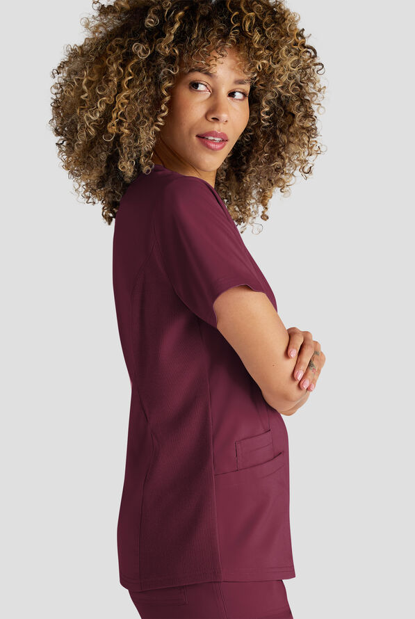 Butter-Soft STRETCH FLXTEK+ Women's 3-Pocket Crew Neck Scrub Top - Wine - 4
