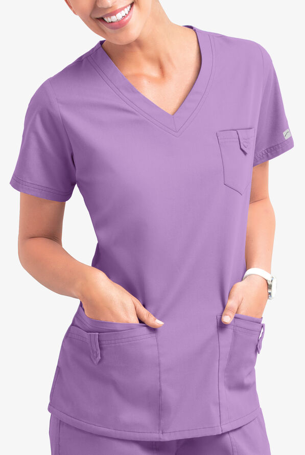 Butter-Soft Core Women's 5-Pocket Rounded V-Neck Scrub Top - Orchid - 2