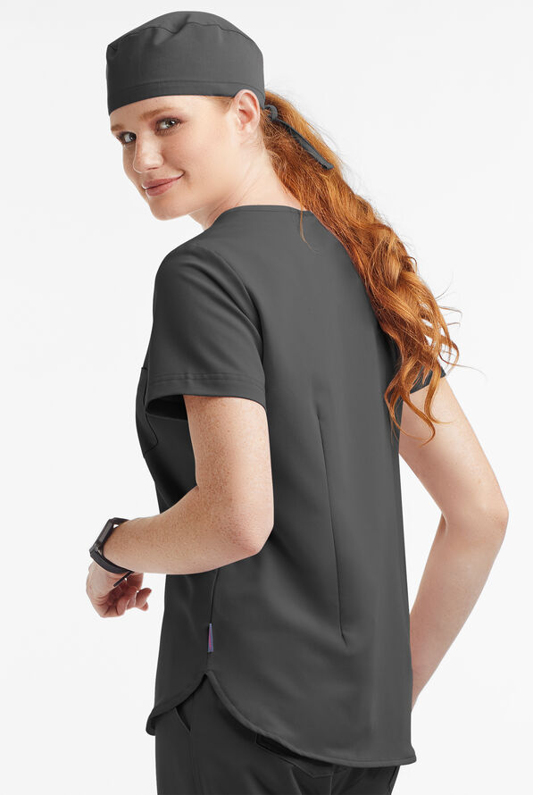 Blusa m&eacute;dica MOVEMENT by Butter-Soft Ceti con cuello en V y 1 bolsillo para mujer - Pewter - 3