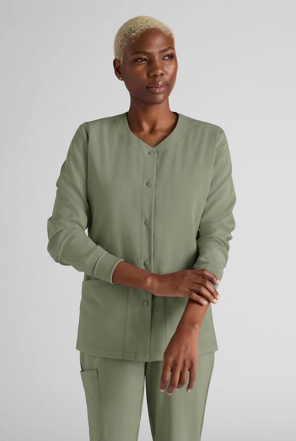 Easy STRETCH Rachel Women's 3-Pocket Snap Front Scrub Jacket - Olive Leaf - 1