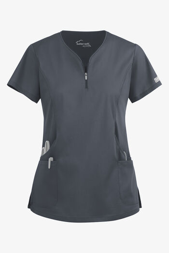 Butter-Soft STRETCH Women's 4-Pocket Curved Neck Zipper Scrub Top