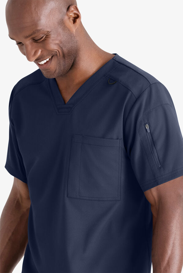 Grey's Anatomy by Barco Spandex STRETCH Murphy Men's 2-Pocket V-Neck Scrub Top - Indigo - 3