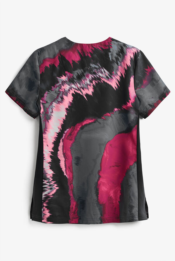 koi Lite™ Reform Pink Marble Women's 2-Pocket V-Neck Print Scrub Top - null - 2