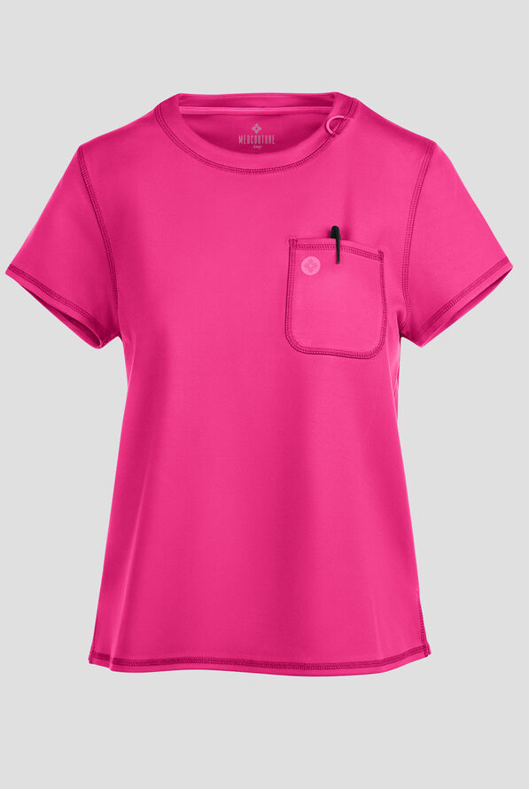 Med Couture Amp Knit Women's 2-Pocket STRETCH Crew Neck Scrub Top - Pink Power - 1