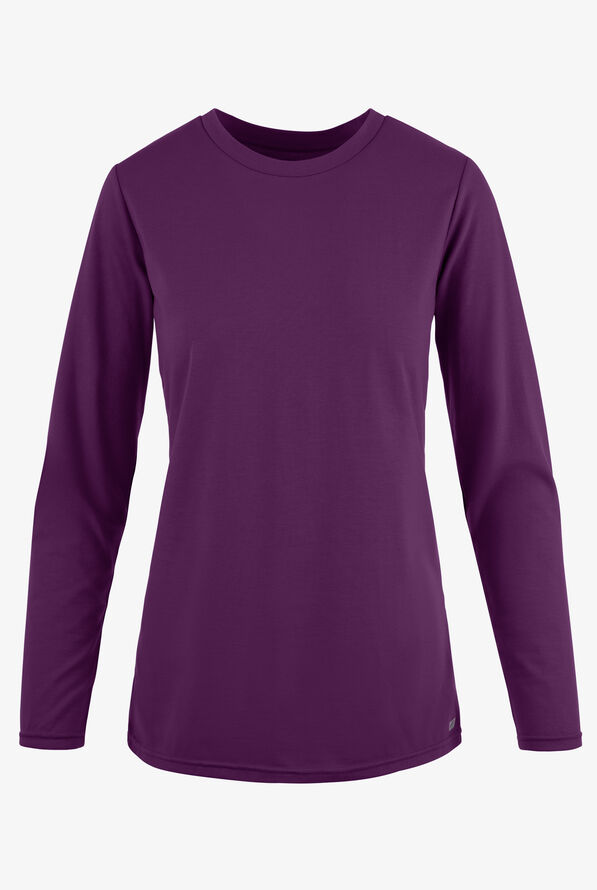 Butter-Soft Originals Women's STRETCH Cotton-Rich Long Sleeve Crew Neck Knit Underscrub - Eggplant - 1