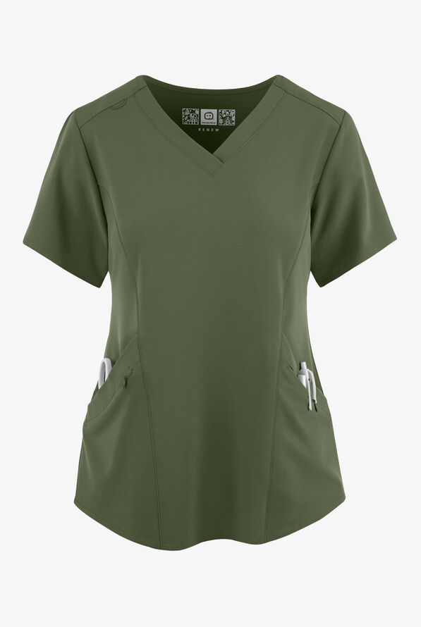 Wink Renew Women's 4-Pocket STRETCH V-Neck Scrub Top - Olive - 1