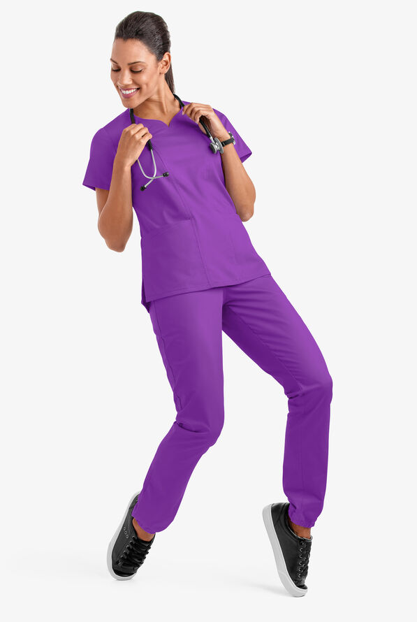 Butter-Soft STRETCH Women's 4-Pocket Sweetheart Neck Scrub Top - Wild Plum - 3