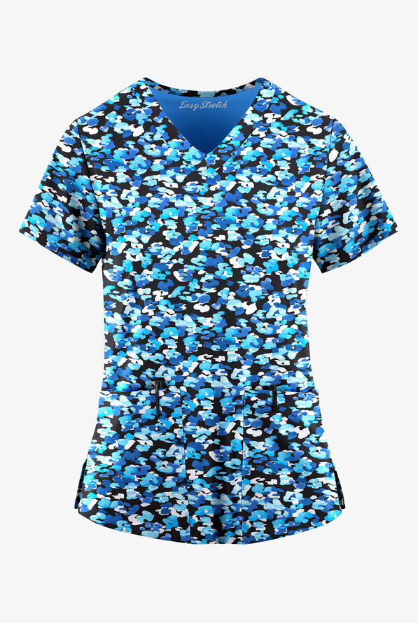 Easy STRETCH Mystical Animal Onyx Women's 2-Pocket Mitered V-Neck Print Scrub Top - null - 1