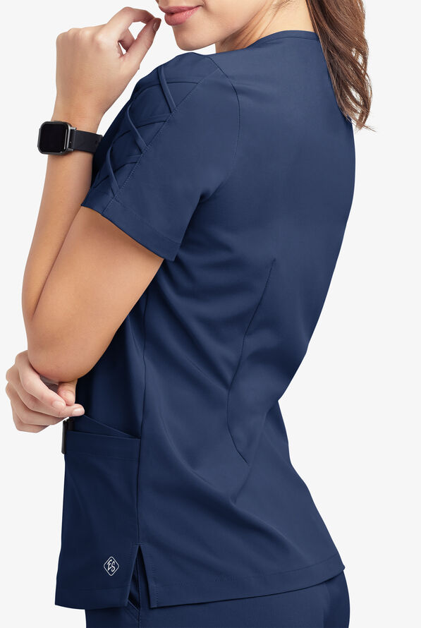 Blusa m&eacute;dica EASY STRETCH Kylie con detalle entrecruzado y 5 bolsillos para mujer - Navy - 7