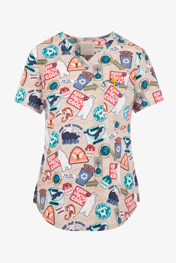 Cherokee Care For The Cause Awareness Women's 1-Pocket STRETCH V-Neck Print Scrub Top - null - 1
