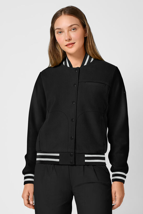 Infinity Pursuit Women's 3-Pocket STRETCH Sports Bomber Scrub Jacket - Black - 3