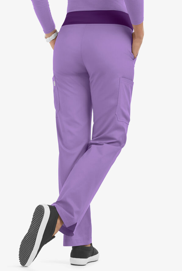Butter-Soft STRETCH Women's 4-Pocket Knit Waistband Yoga Scrub Pants - Tall - Ultraviolet Light/Eggplant - 3