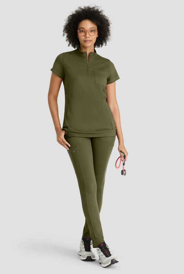 Barco One Performance Knit Momentum Women's 6-Pocket STRETCH High Rise Legging Scrub Pant - Olive - 4