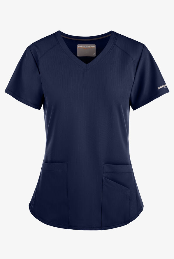 Skechers by Barco Breeze Women's 3-Pocket STRETCH V-Neck Scrub Top - Navy - 1