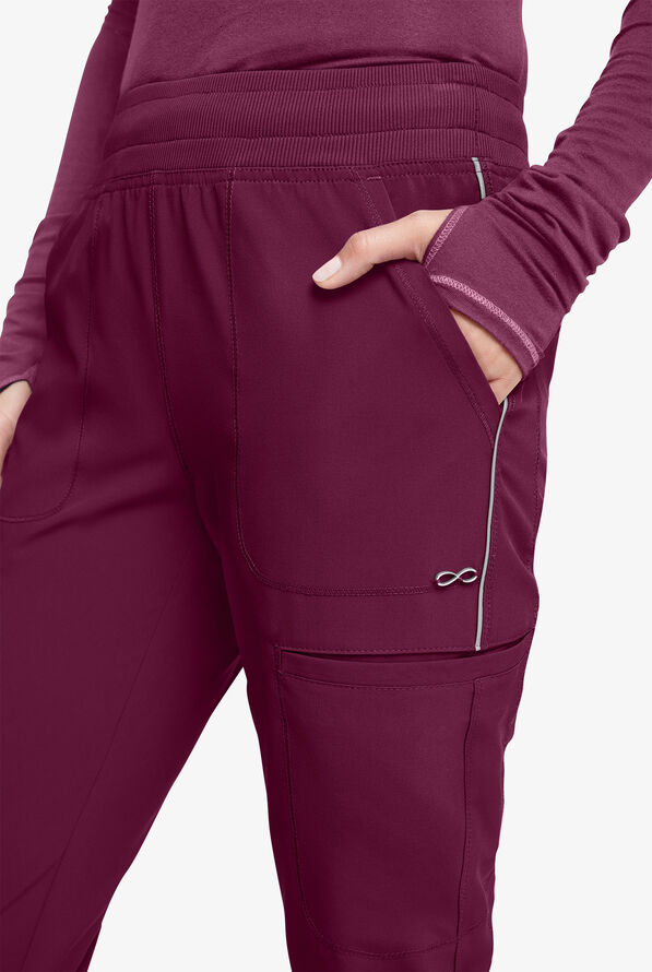 Pantalón médico Cherokee Infinity STRETCH estilo cargo jogger con 6 bolsillos para mujer - Wine - 2