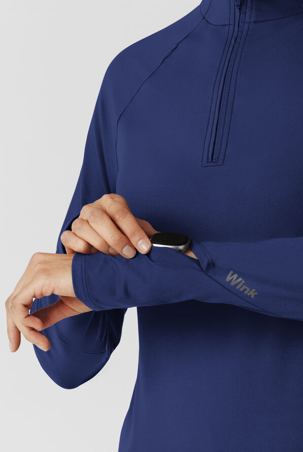 Wink Layers Women's 1-Pocket STRETCH Quarter Zip Mock Neck Knit Underscrub - Navy - 4