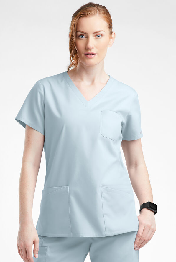 Blusa médica Butter-Soft Originals con cuello en V curvo y 7 bolsillos para mujer - Morning Dew - 2