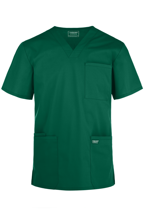 Cherokee Workwear Professionals Men's 4-Pocket STRETCH V-Neck Scrub Top - Hunter - 1