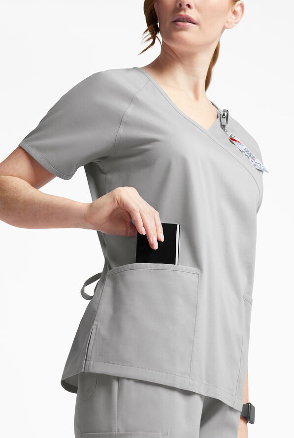 Blusa m&eacute;dica Butter-Soft Originals estilo cruzado con 3 bolsillos para mujer - Silver - 4