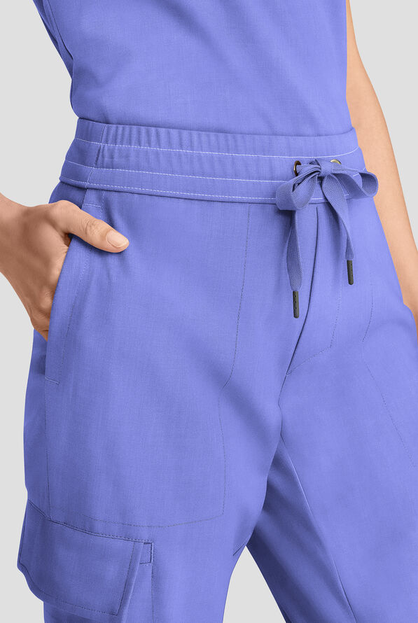 Healing Hands Quest Women's 4-Pocket STRETCH Straight Leg Drawstring Cargo Scrub Pant - Ceil Blue - 2