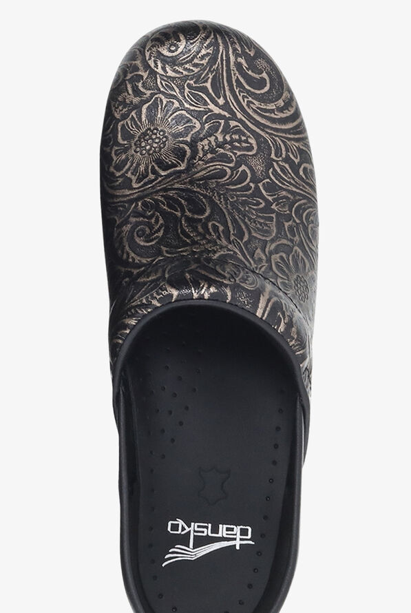 Dansko Women's Professional Black Antique Tooled Nursing Clogs - null - 2