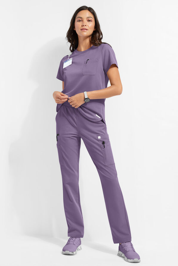 ReSurge Citrine Women's 1-Pocket Crew Neck Tuck In / Wear Out Scrub Top - Purple Dusk - 4
