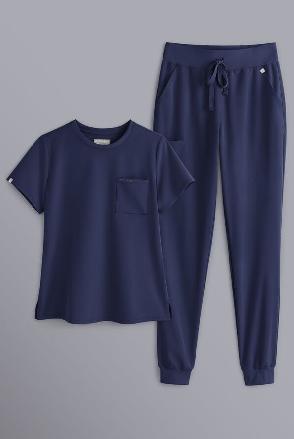 Conjunto de uniforme médico Hypothesis estilo jogger con cuello redondo para mujer - Navy - 1