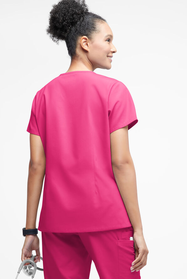 Blusa médica Butter-Soft Originals con cuello entrecruzado y 3 bolsillos para mujer - Fuchsia - 3