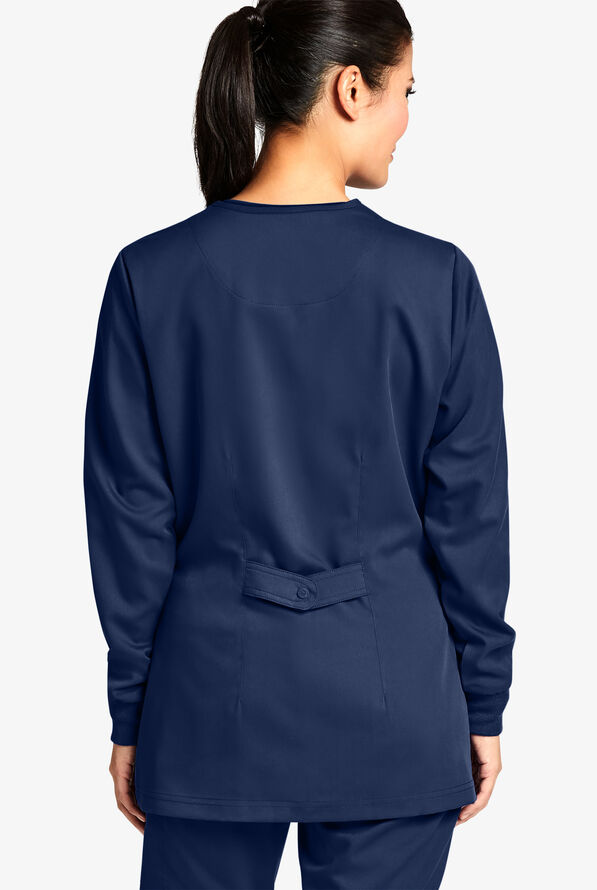 Grey's Anatomy by Barco Women's 4-Pocket Round Neck Warm-Up Scrub Jacket - Indigo - 4