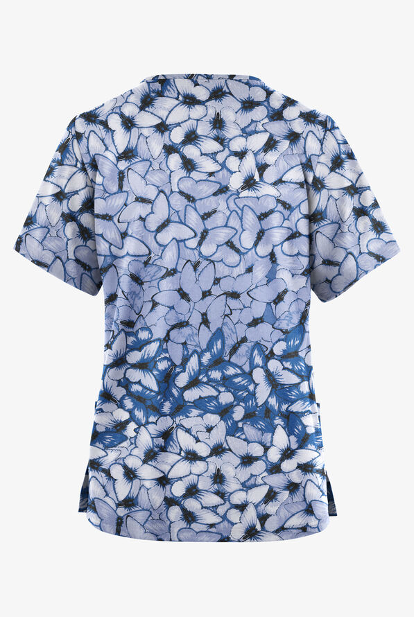 Butter-Soft Originals Garden Butterflies Ceil Women's 2-Pocket Classic Fit V-Neck Print Scrub Top - null - 2