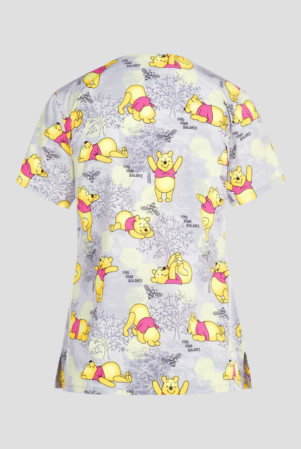 Tooniforms Disney's Winnie Namastay Pooh Women's 3-Pocket STRETCH V-Neck Print Scrub Top - null - 2