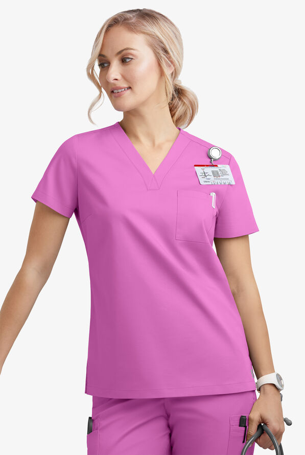 Blusa m&eacute;dica Butter-Soft STRETCH con cuello en V y 2 bolsillos para mujer - Prism Pink - 3