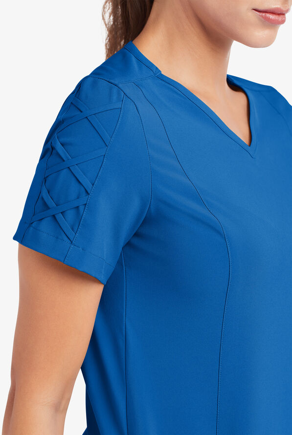 Easy STRETCH Kylie Woman's 5 Pocket V-Neck With Criss-Cross Detail Scrub Top - Royal - 6