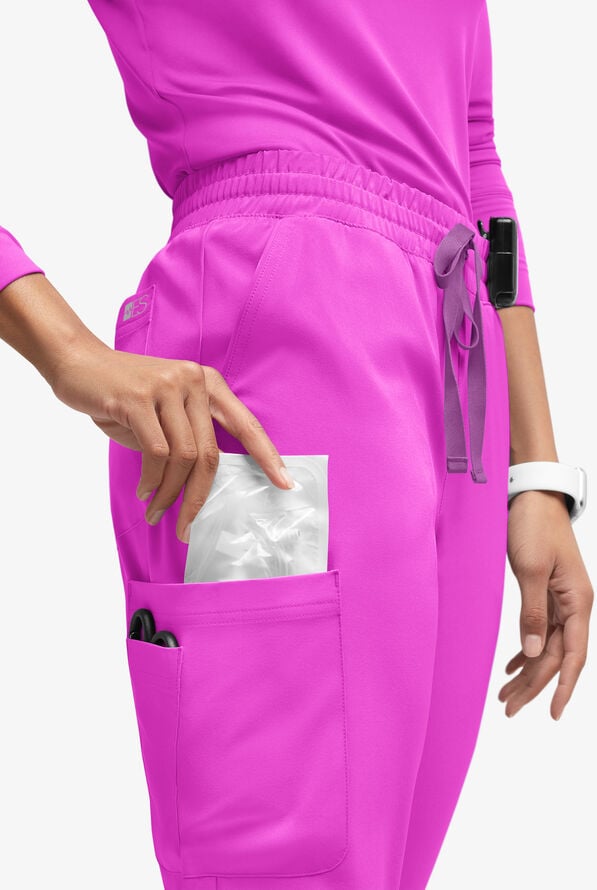 Pantal&oacute;n m&eacute;dico Easy STRETCH Naya con piernas rectas y 6 bolsillos para mujer - Electric Fuchsia/Purple Swirl - 2