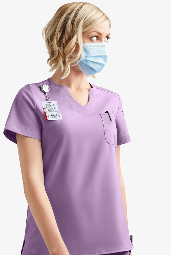 Easy STRETCH Nikki Women's 1-Pocket Scallop Neck Tuck-In Scrub Top - Amethyst Mist - 7