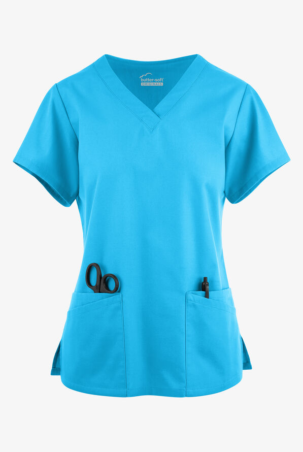 Blusa médica Butter-Soft Originals con cuello en V y 6 bolsillos para mujer - Turquoise - 1