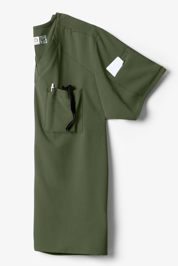 Wink Renew Men's 2-Pocket STRETCH EZ Zip V-Neck Scrub Top - Olive - 6