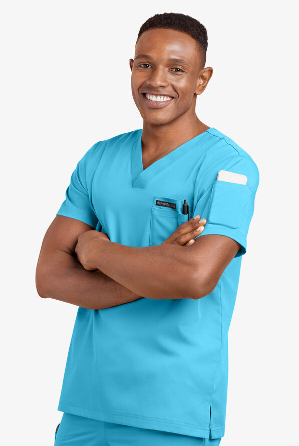 Advantage STRETCH Men's 4-Pocket V-Neck Scrub Top - Turquoise - 6