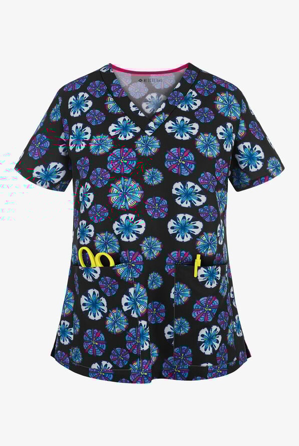 Med Couture Bright Medallion Print Scrub Top, Flower Print Scrubs