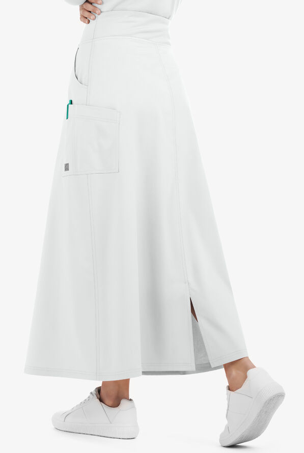 Butter-Soft STRETCH Women's 3-Pocket Ankle Length Scrub Skirt - White - 3