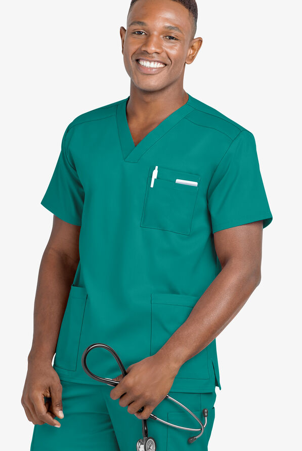 UA Flex2 Unisex 5-Pocket V-Neck STRETCH Scrub Top - Teal - 4