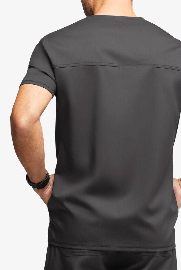 UA Exclusive Cherokee Workwear Revolution Men's 3-Pocket STRETCH Mesh Trim V-Neck Scrub Top - Pewter - 2