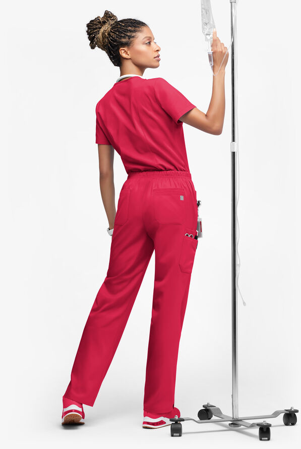 Butter-Soft STRETCH Women’s 10-Pocket Mid Rise Straight Leg Scrub Pant - Tall - Ruby - 4